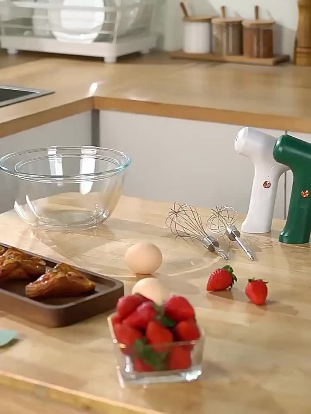 Electric Hand Mixer Cordless USB Rechargeable | 304 Stainless Steel Whisk 3-Speed Settings | Portable Handheld Mixer with 2 Detachable Whisks for Kitchen Baking Cake Cream