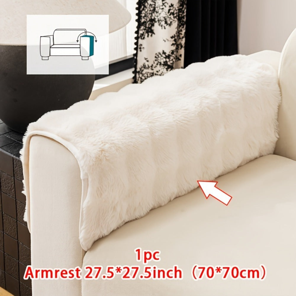 Faux Rabbit Plush Sofa Cover Winter Warm Thickened Anti-Slip Pet Friendly Cushion Protector for Living Room Bedroom Office 1 2 3 4 Seater