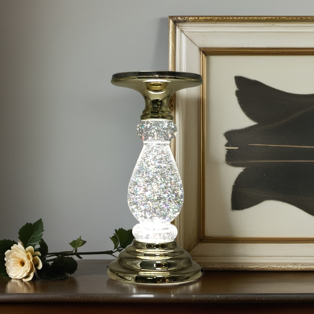 LED Swirling Candle Holder with On/Off Switch ¨C Polished Acrylic Pedestal Base Fits 3-Wick Candles Up to 4 Inch Silver Gold Centerpiece for Home Decor Wedding Table Holiday Christmas Gift