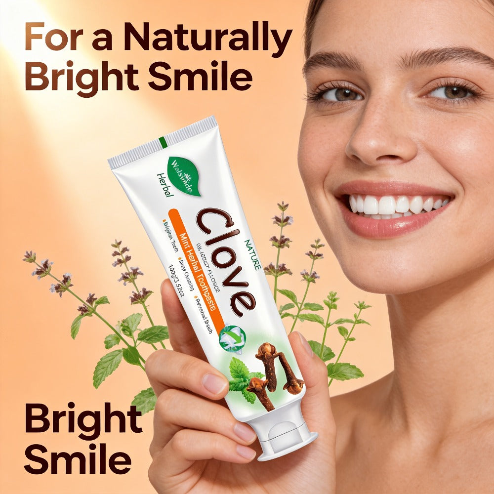 Herbal Toothpaste with Clove & Mint ¨C Fluoride Free Deep Cleaning Whitening Toothpaste for Sensitive Gums, Natural Breath Freshener with Herbal Extracts, Daily & Travel Oral Care for Adults & Kids