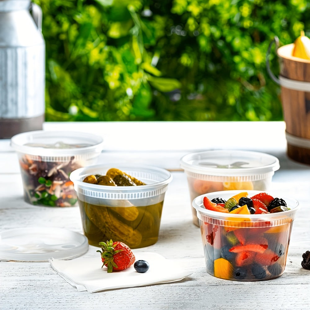 Deli Containers with Lids 48 Pack 16oz - BPA-Free Leakproof Plastic Food Containers Microwave Dishwasher and Freezer Safe, Stackable Meal Prep Containers for Takeout Soup Salad and Food Storage, 24 Containers and 24 Lids