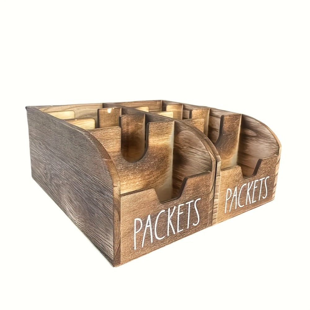 Wooden Spice Rack Organizer with Compartments Rustic Vintage Kitchen Countertop Storage Box for Seasoning Bags Tea Bags Coffee Snacks Space-Saving Display Rack Home Decor Black Brown 1pc or 2pcs