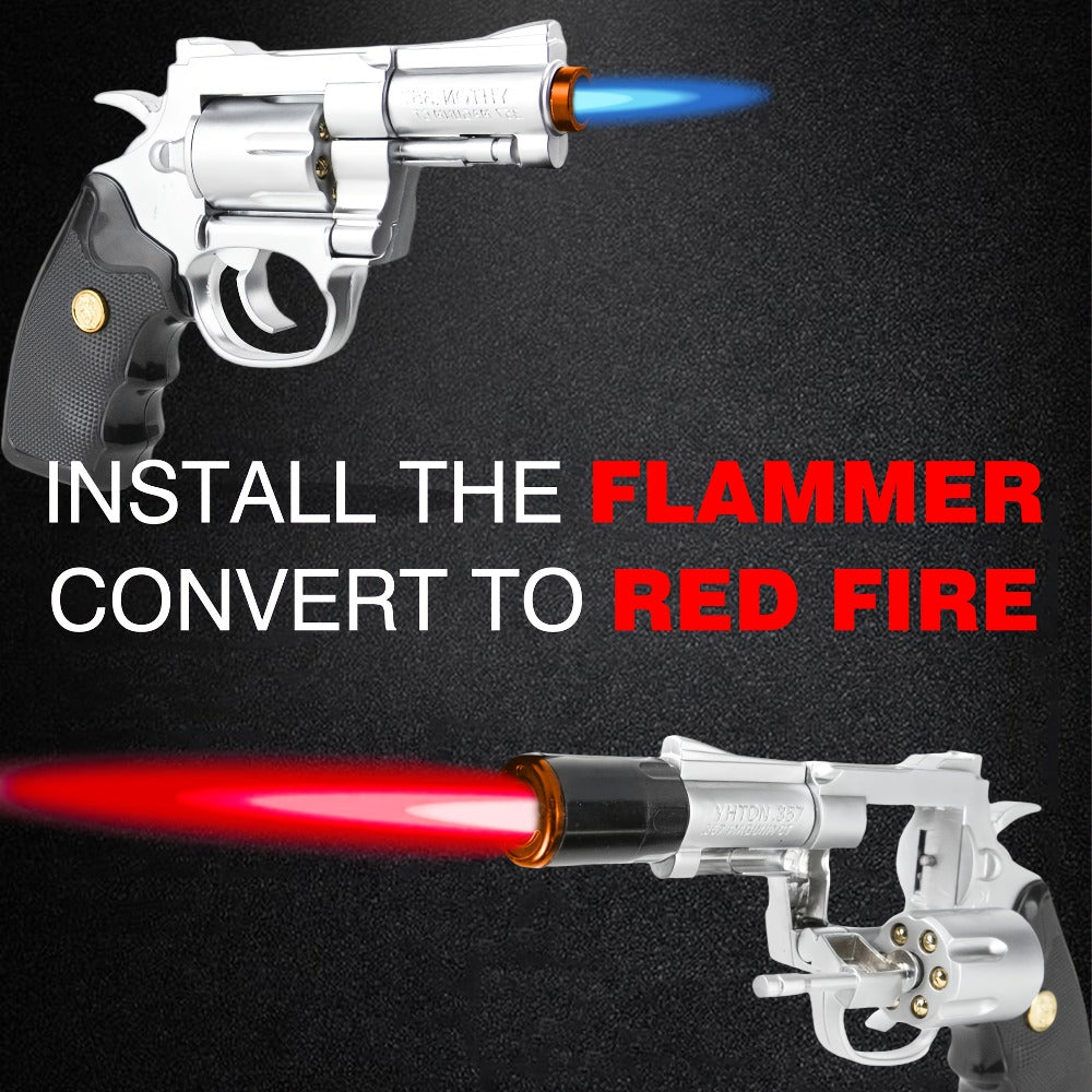 Windproof Butane Lighter with Adjustable Flame | Pistol Revolver & Wheel Design for Camping Outdoor Cooking Grilling BBQ Charcoal Lighting