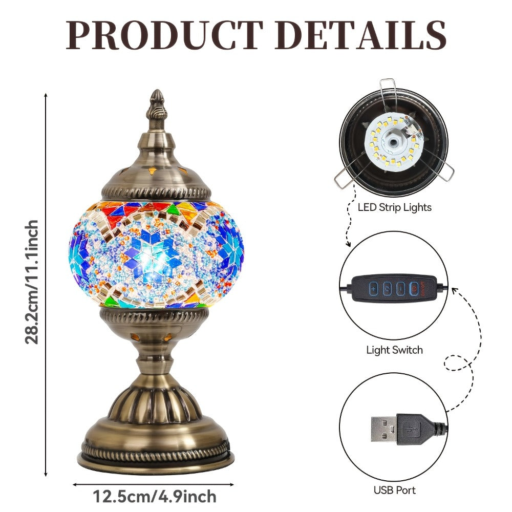 DIY Mosaic Lamp Kit Handmade Glass Table Lamp, Colorful Stained Glass Bedside Night Light with Antique Bronze Base, Decorative Desktop Lamp for Living Room, Bedroom & Home Decor (Multiple Colors)