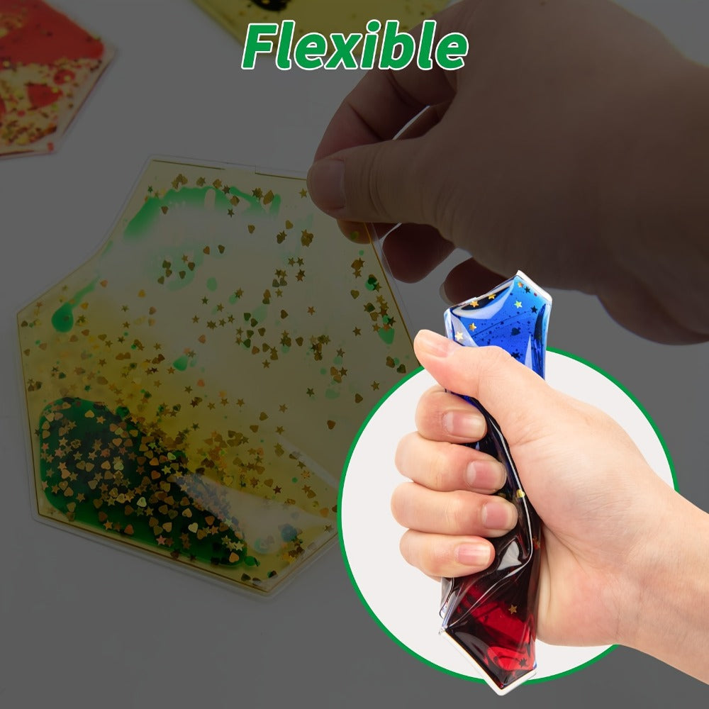 Liquid Tiles Vinyl Flexible Wall Stickers 12-Pack ¨C Geometric Sensory Tiles for Wall & Floor Decor, Stress Relief Fidget Tiles, Square & Hexagon Shapes, 5.9 x 5.9 Inches Each