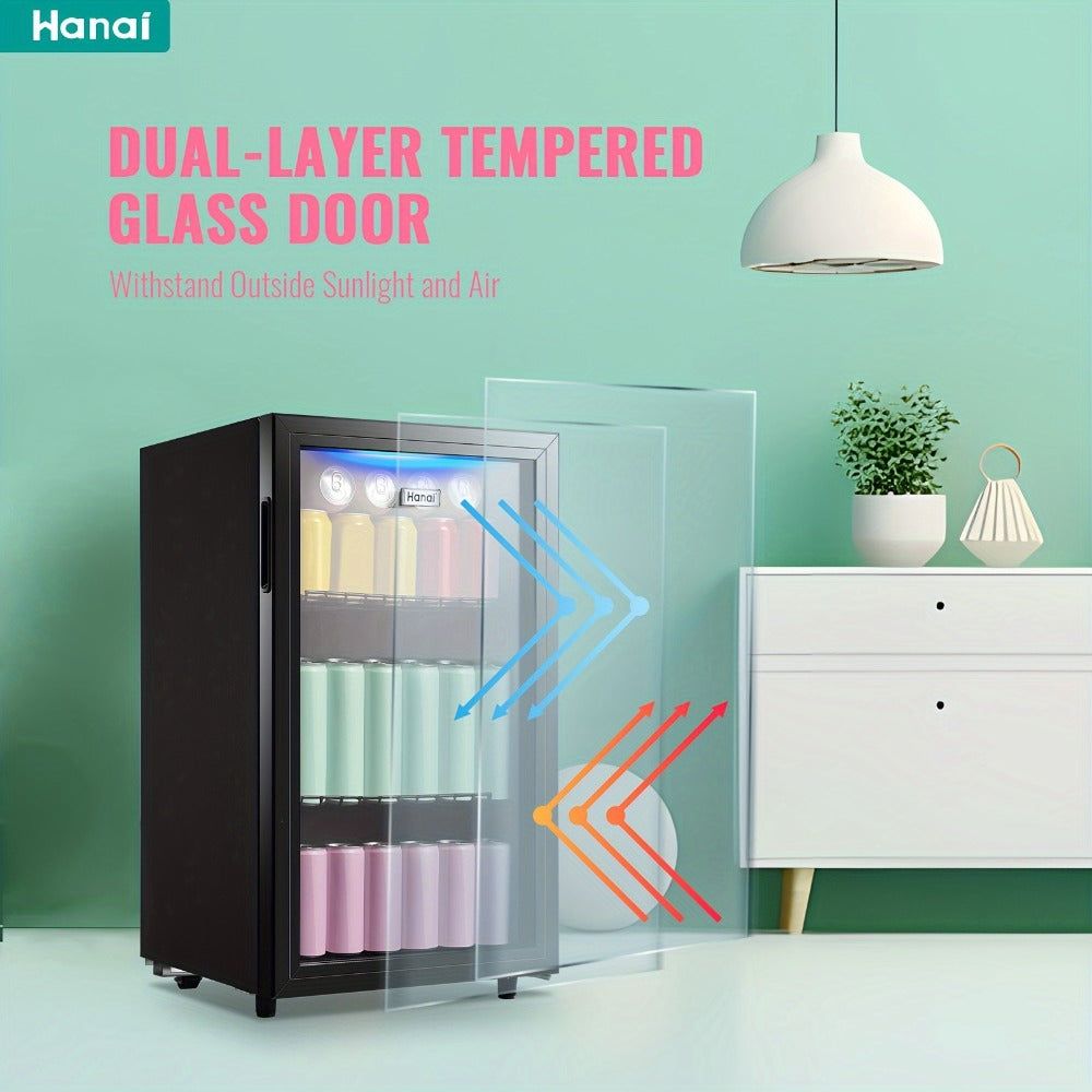 Beverage Refrigerator with Glass Door, Mini Drink Cooler Fridge with Blue LED Light, 3 Adjustable Shelves & R600a Compressor ¨C 1.7 or 3.5 Cu Ft Freestanding Bar Fridge for Home, Office, Dorm and Bar