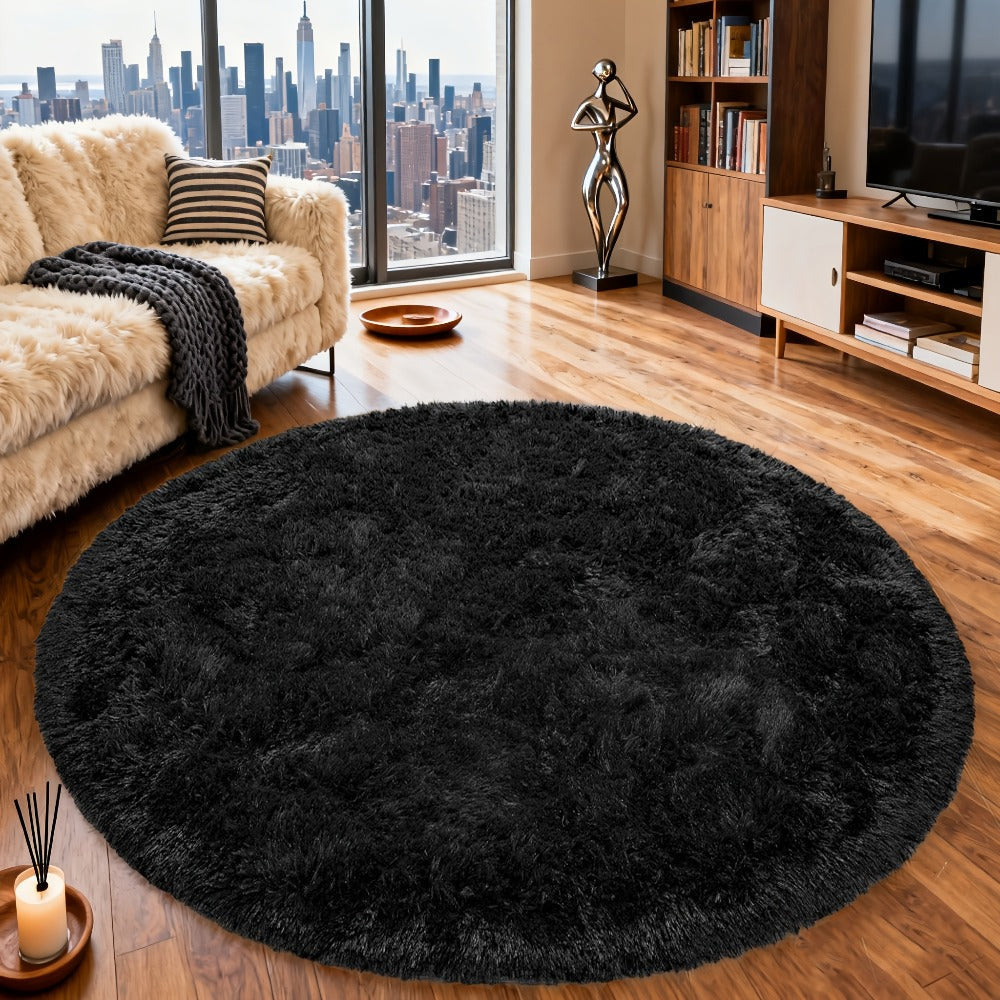 Round Area Rug Soft Shaggy Plush Circle Rug Non-Slip Indoor Floor Mat for Living Room Bedroom Dorm Tie Dye Rainbow Multi-Color Multi-Size