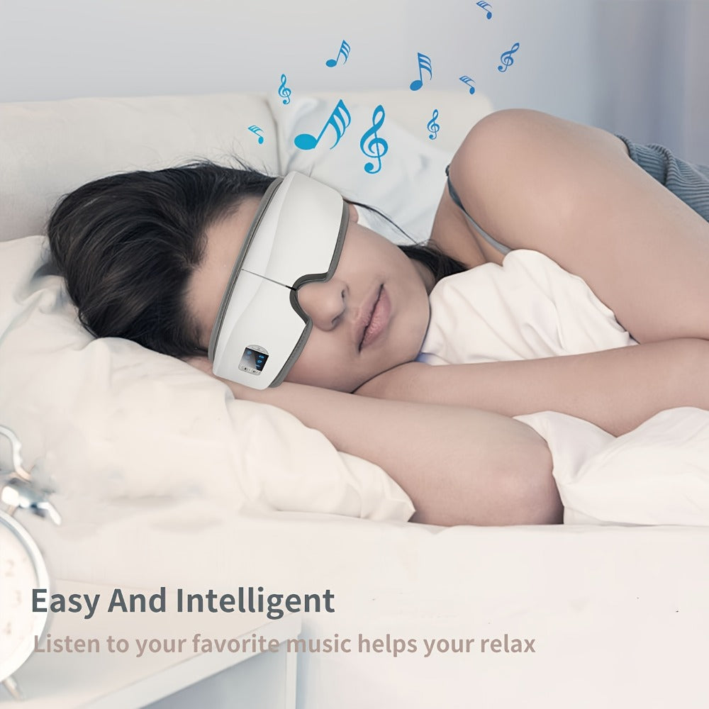 Eye Massager with Heat - 4D Intelligent Portable Eye Mask Massager with Pneumatic Compression, Vibration, Hot Compress & Music, Multiple Modes for Eye Strain Relief, Dry Eyes, Headache & Better Sleep