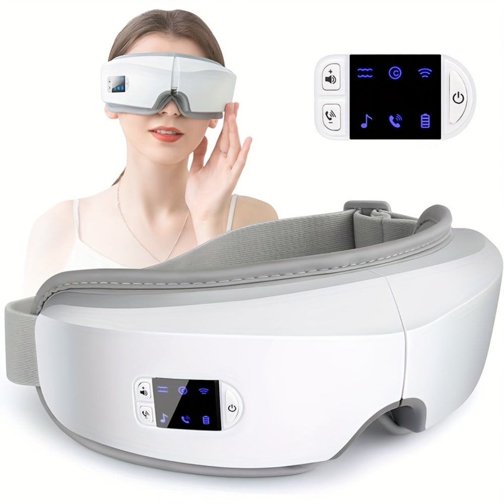 Eye Massager with Heat - 4D Intelligent Portable Eye Mask Massager with Pneumatic Compression, Vibration, Hot Compress & Music, Multiple Modes for Eye Strain Relief, Dry Eyes, Headache & Better Sleep