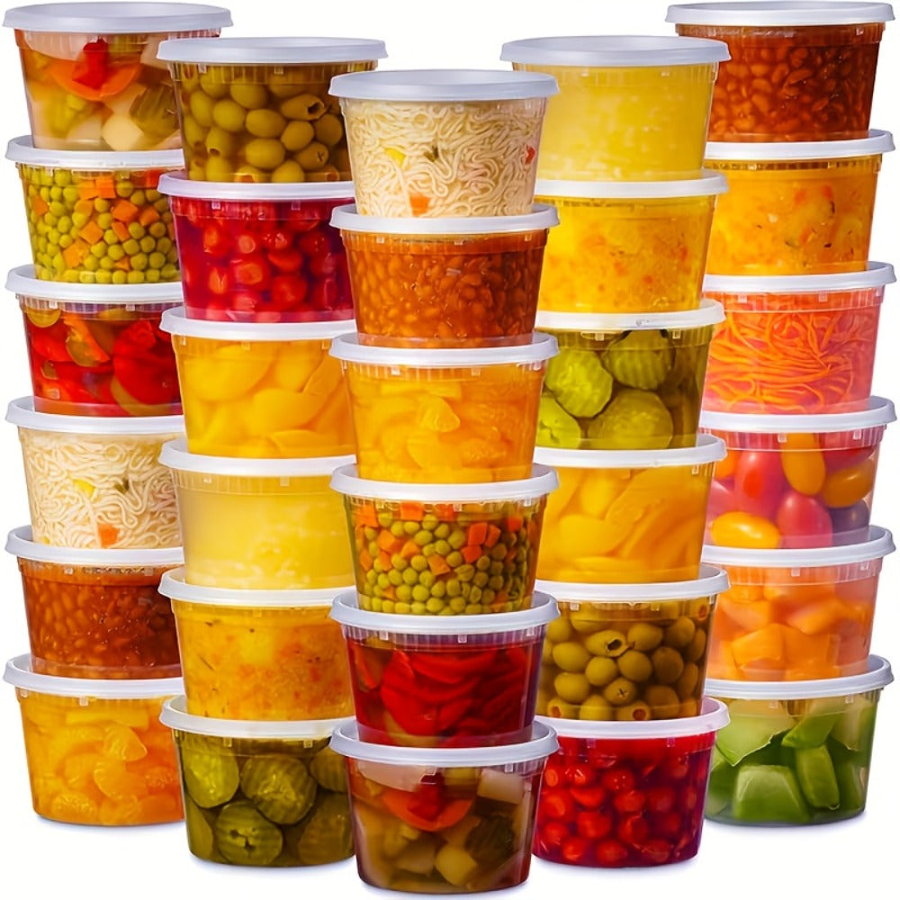 Deli Containers with Lids 48 Pack 16oz - BPA-Free Leakproof Plastic Food Containers Microwave Dishwasher and Freezer Safe, Stackable Meal Prep Containers for Takeout Soup Salad and Food Storage, 24 Containers and 24 Lids