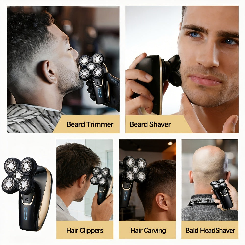 Bald Head Shaver for Men - Rechargeable Electric Razor for Bald Head & Beard Grooming, Multi-Functional Sensitive Skin Shaving Tool, Portable Professional Electric Shaver for Home & Travel Use