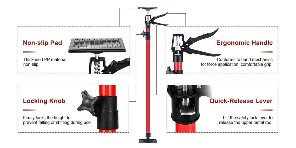 Telescopic Support Rod Adjustable 11.8-114in 154 lb Heavy Duty Anti-Slip Third Hand Support System 2pcs Drywall Lifting Cabinet Jack Wardrobe Installation Prop Tool-Grade Support Kit