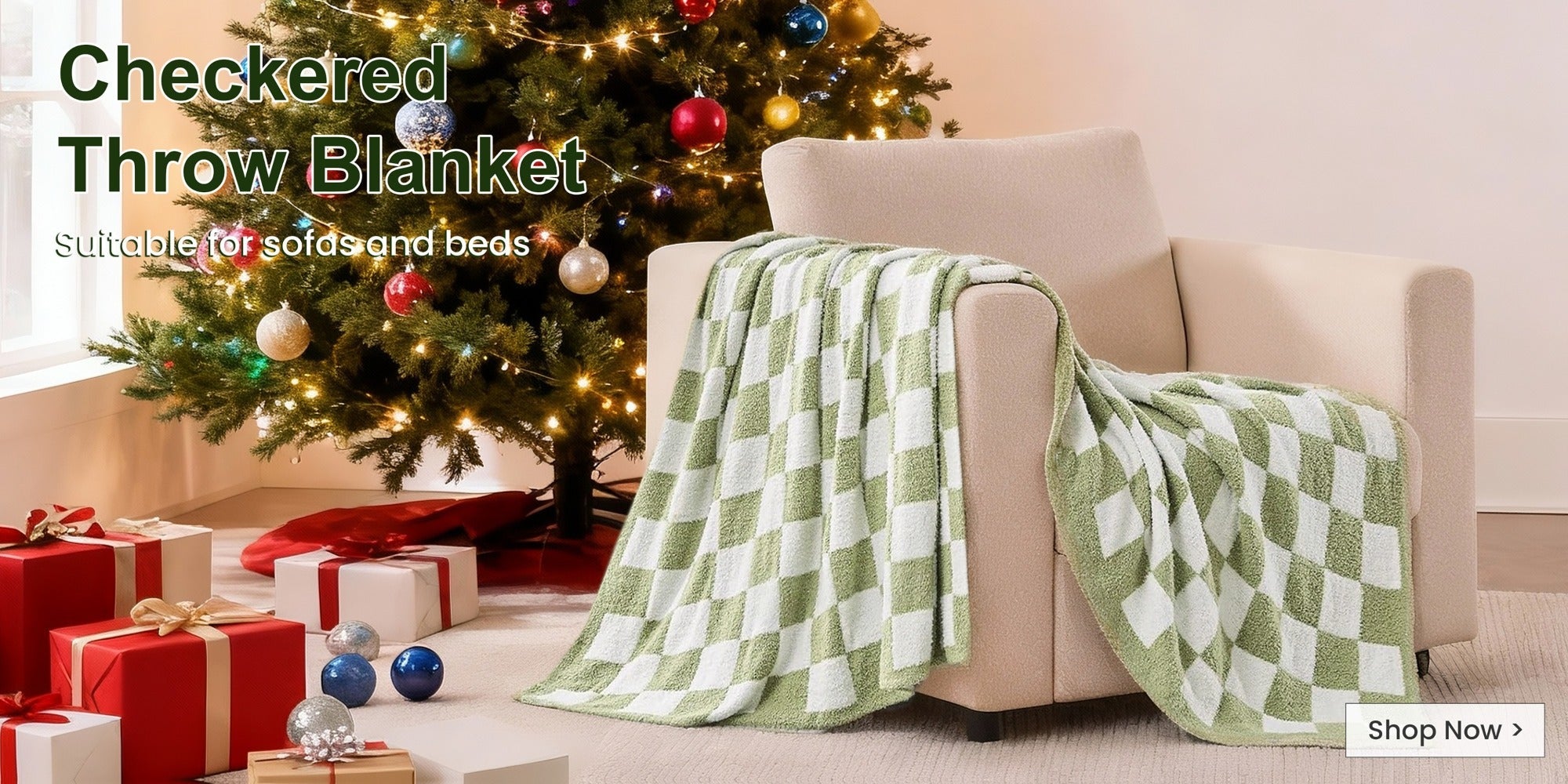 Jacquard Knit Checkered Blanket ¨C Soft Cozy Fluffy Plaid Throw for Couch, Bed & Sofa, All Seasons, 4 Colors, Throw to King Size