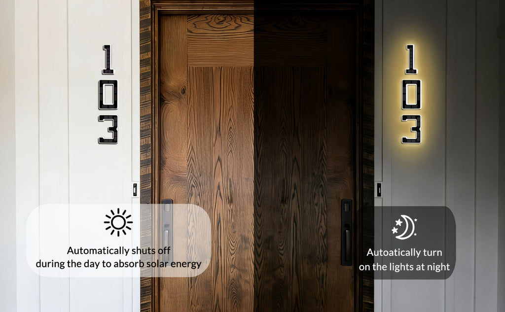 LED Solar House Number Light 6.7 Inch Wall Mounted ¨C Smart Sensor Illuminated Address Number for Home Decor, No Wiring Energy-Saving Solar Powered Outdoor Light