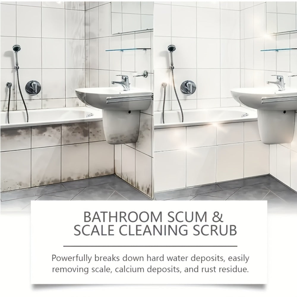 Bathroom Cleaner with Sponge 3.38oz - Deep Cleaning Stain Removal Scrub for Tiles Tub Fixtures - Removes Soap Scum Hard Water Stains Mildew - Multi-Surface Bath Cleaner Shiny Streak-Free Finish