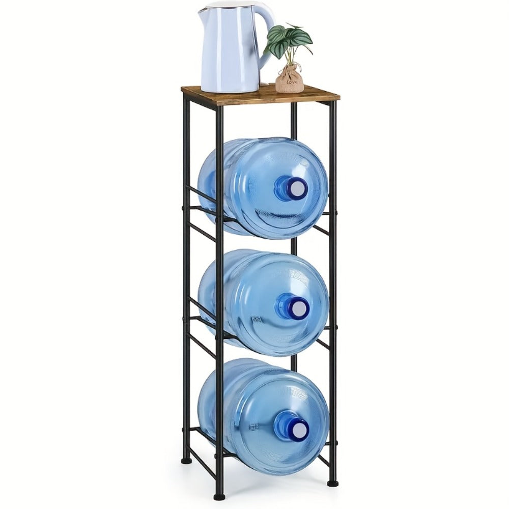 5-Gallon Water Jug Holder 3-Tier ¨C Heavy Duty Water Bottle Rack Organizer with Top Shelf & Adjustable Legs for Kitchen, Living Room & Office ¨C Particleboard & Steel Frame, White, Brown & Black