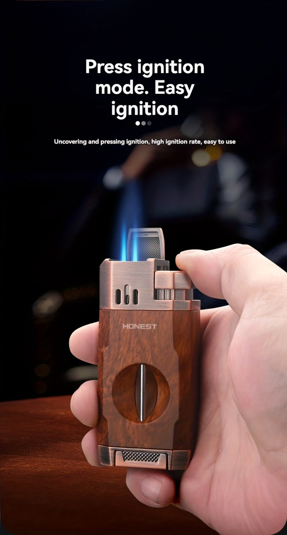 Cigar Torch Lighter with V-Shaped Cigar Cutter Built-in Clip Dual Windproof Jet Flame Visible Gas Window Integrated Cigar Lighter for Men Butane Gas Not Included