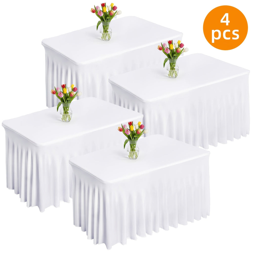 Table Skirts Tulle Table Cloth Rectangle 4ft 6ft Black White Non-Woven Fabric Table Skirt for Birthday Party Graduation Wedding Family Dinner Christmas Holiday Decoration