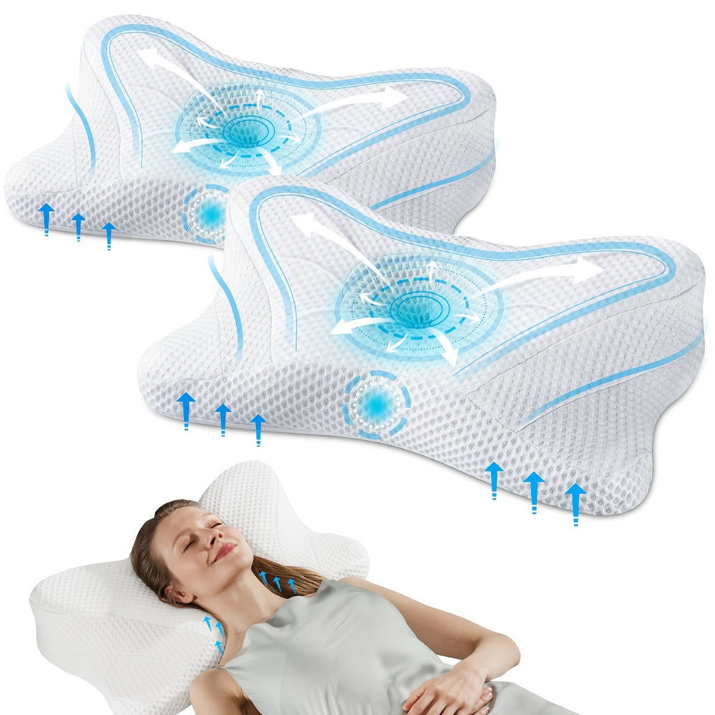 Memory Foam Cervical Pillow Ergonomic Contour Neck Support Orthopedic Bed Pillow for Side Back Stomach Sleepers with Cooling Pillowcase Queen King