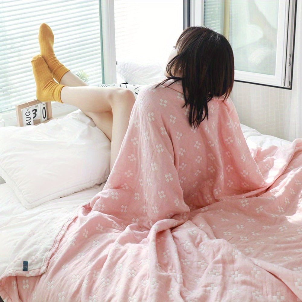 Jacquard Cotton Blanket ¨C Geometric Cross Pattern Pure Cotton Throw, Soft Breathable All Season, Machine Washable, 4 Colors, 2 Sizes