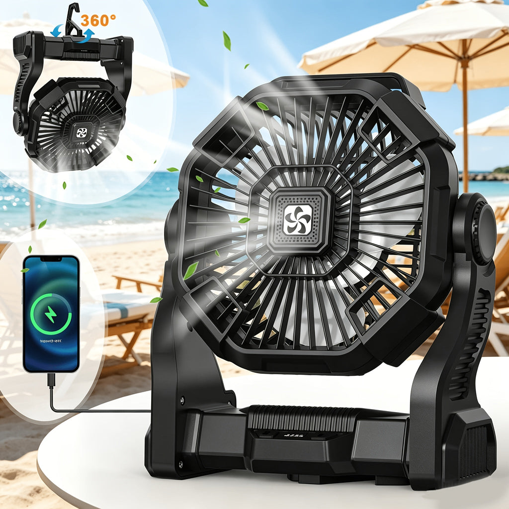 Camping Fan with LED Lantern, 3-in-1 Battery Powered Portable Fan Light for Tent Outdoor, Rechargeable Electric Fan with Timer 360¡ã Rotation, for Camping Hiking Barbecue Travel Emergency