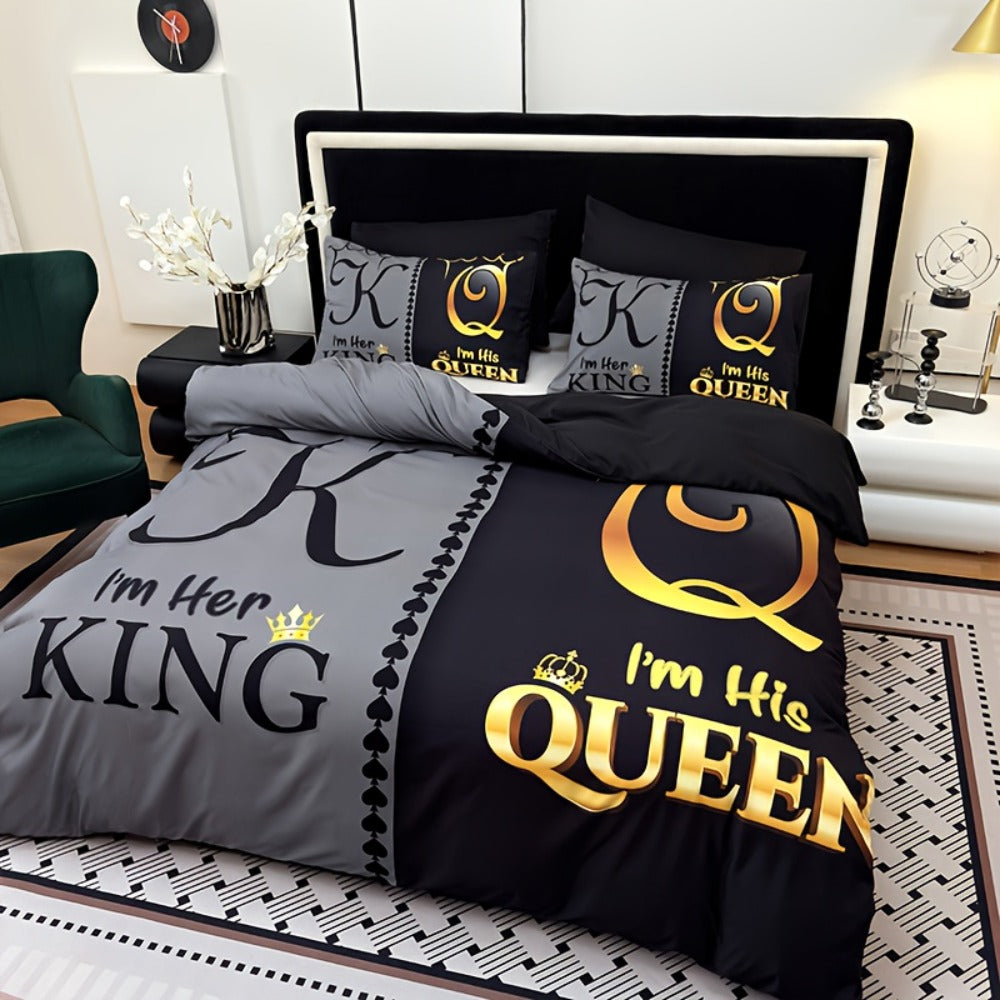 Duvet Cover Set 3pcs Soft Crown Print Bedding with 2 Pillowcases Twin Full Queen King All Seasons