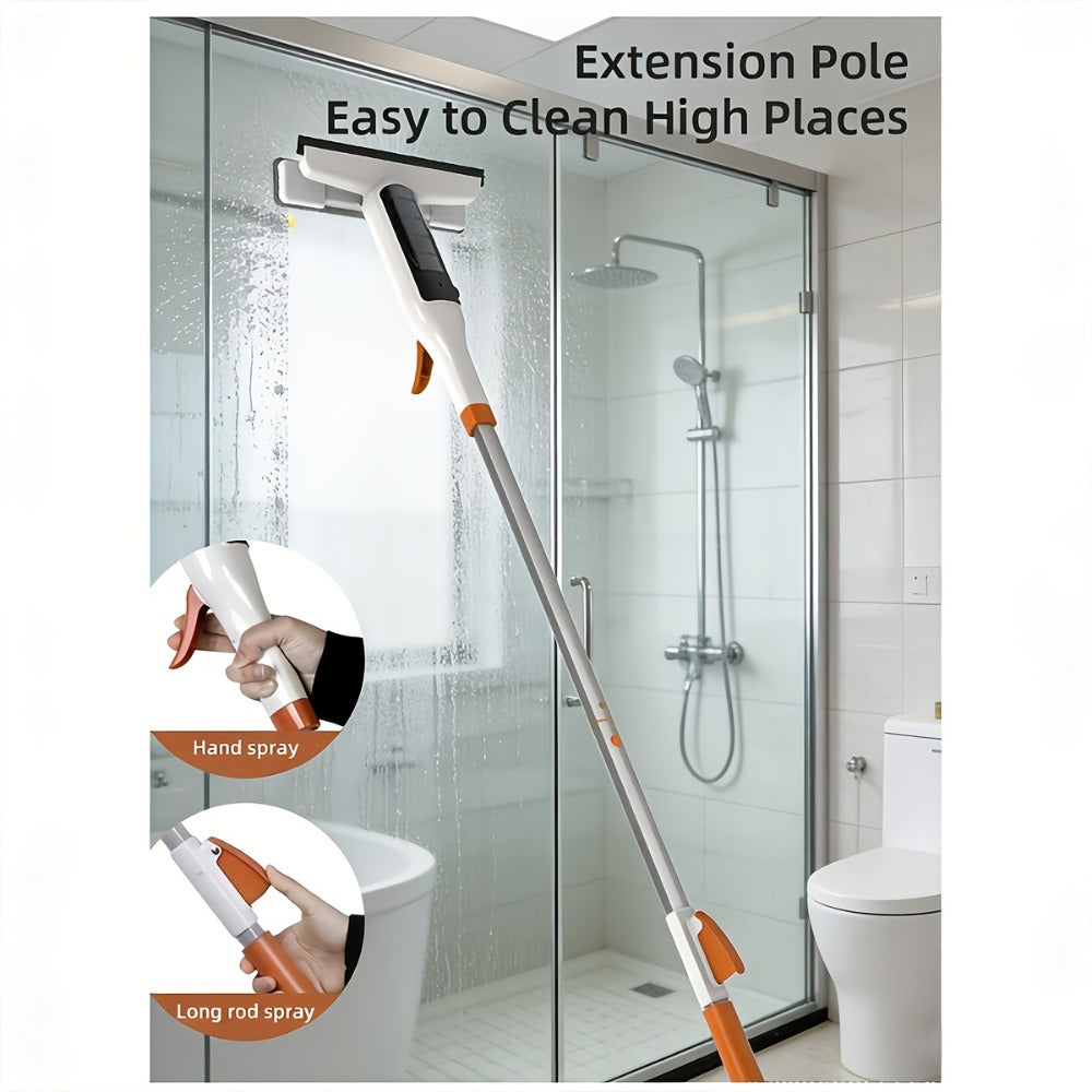 3-in-1 Glass Cleaning Kit with Durable Metal Pole & Scraper, Window Cleaner Tool for High Windows Shower Doors Car Windshields, Home Glass Cleaning Squeegee Set