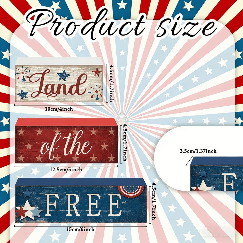 4th of July Tabletop Decorations Sign, Red White Blue Patriotic Tiered Tray Decor for Home Office Shelf, 250th Anniversary Gift