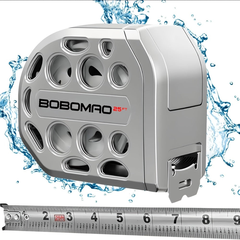 Tape Measure 25ft Auto Lock Stainless Steel Magnetic Bottom Hollow Design Anti-Fall Wear Resistant Waterproof Clear Scale Titanium Measuring Tape for Construction Woodworking Home DIY Projects