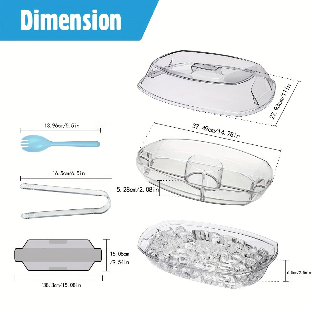 Appetizer Serving Tray with Ice Tray & Flip Lid ¨C 15 Inch Round Chilled Condiment Serving Platter, BPA-Free Plastic Veggie Dip Bowl, Dishwasher & Freezer Safe Party Snack Tray