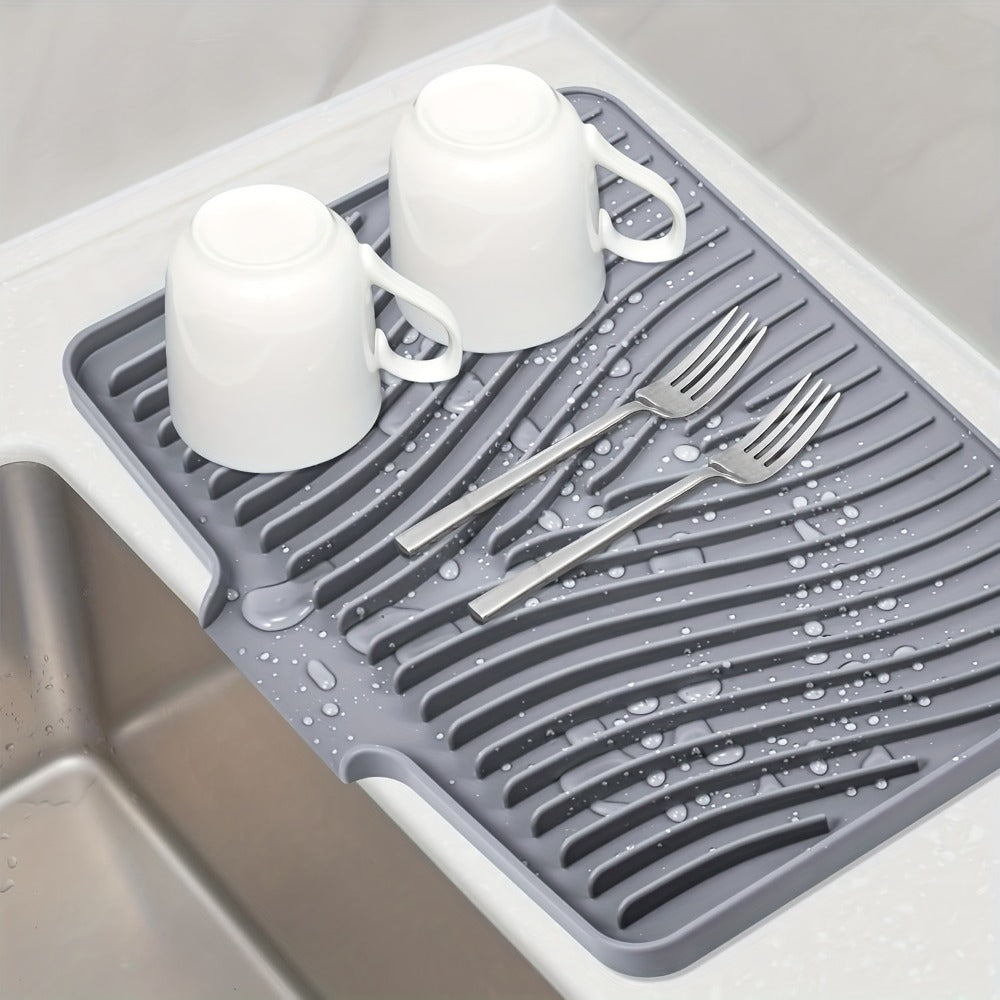 Silicone Dish Drying Mat Large 34.5x19in Slope Drain Design Kitchen Counter Drying Pad for Dishes Utensils & Countertop ¨C Heat Resistant Non-Slip Draining Mat