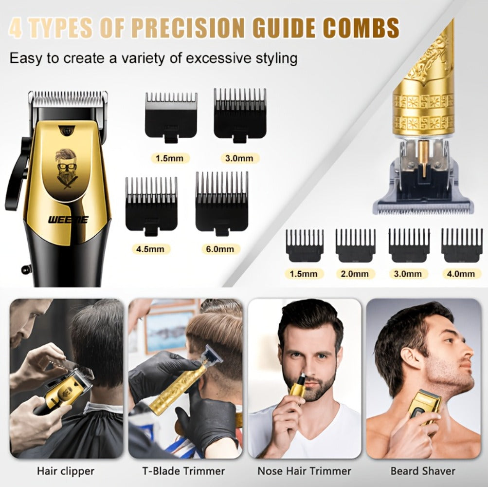 Beard Trimmer Set for Men - USB Rechargeable Hair Clipper & Grooming Kit with Battery Indicator, Comb Attachments, Epilator & Trimmer, 2/3/4 Piece Set for Travel Home Use, Father's Day Gift