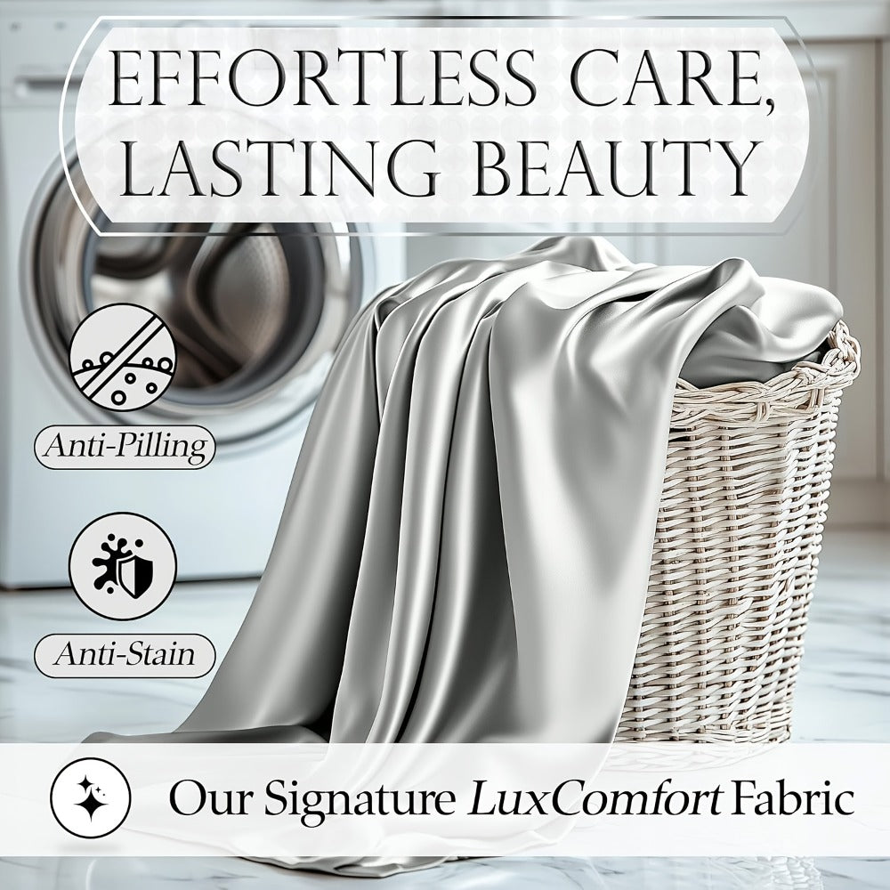 Satin Bed Sheet Set 4-Piece, Cooling Silky Soft Microfiber Sheets with Deep Pocket Fitted Sheet, Flat Sheet & 2 Pillowcases, Breathable Lightweight Bedding for Twin Full Queen King
