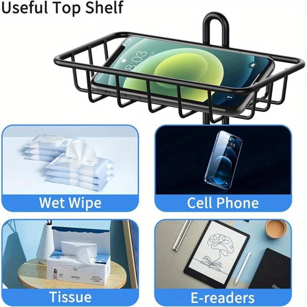 Toilet Paper Holder Floor Standing with Shelf 4-Roll Storage Rack Freestanding Bathroom Paper Organizer for Bathroom Bedroom Balcony Courtyard Black 1 or 2 Pack