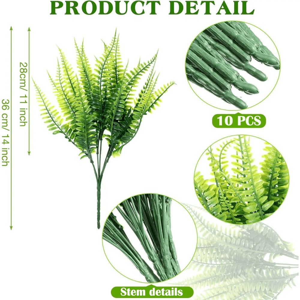 Artificial Boston Fern Plants 10 Pack ¨C Fake Faux Ferns for Indoor Outdoor Home Garden Office Porch Decor