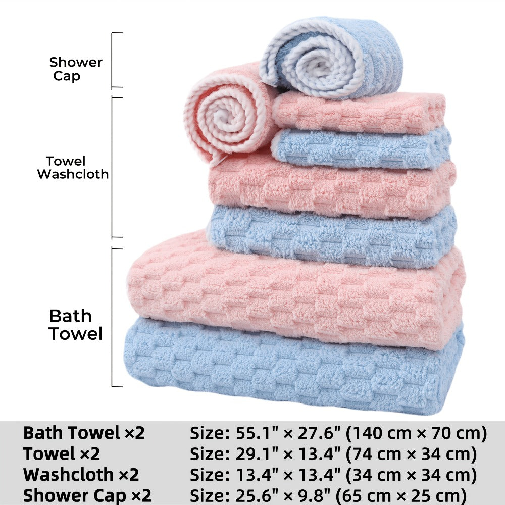 Waffle Weave Bath Towels Set 4 Pack or 8 Pack - Ultra Soft Super Absorbent Quick Dry Microfiber Moire Textured Towels | Spa Gym Travel Daily Use | Multi-Color Sets Gray Pink Blue Beige Gift Set