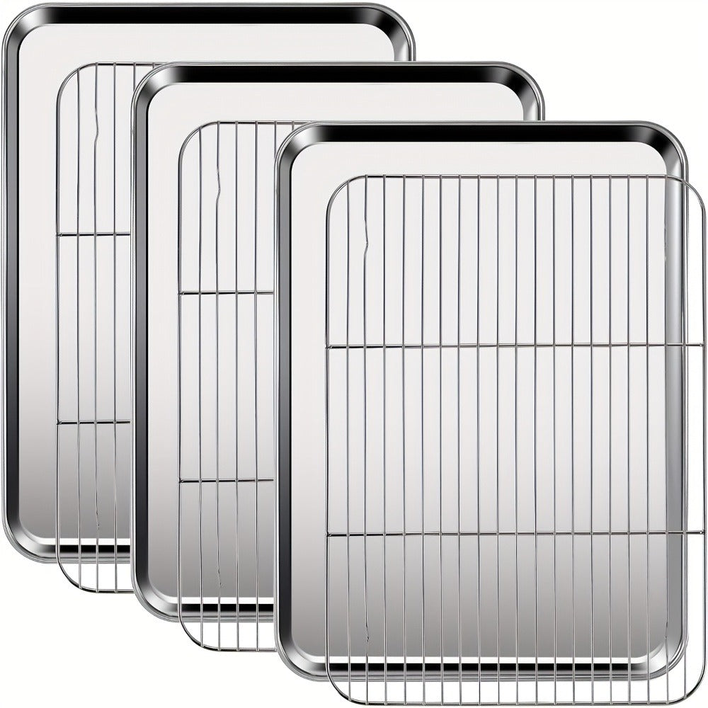 Baking Sheet and Rack Set Stainless Steel Half Sheet Pan with Cooling Rack Heavy Duty Rust Free Dishwasher Safe for Cookie Baking Roasting Grilling 2 3 4 Pan Options