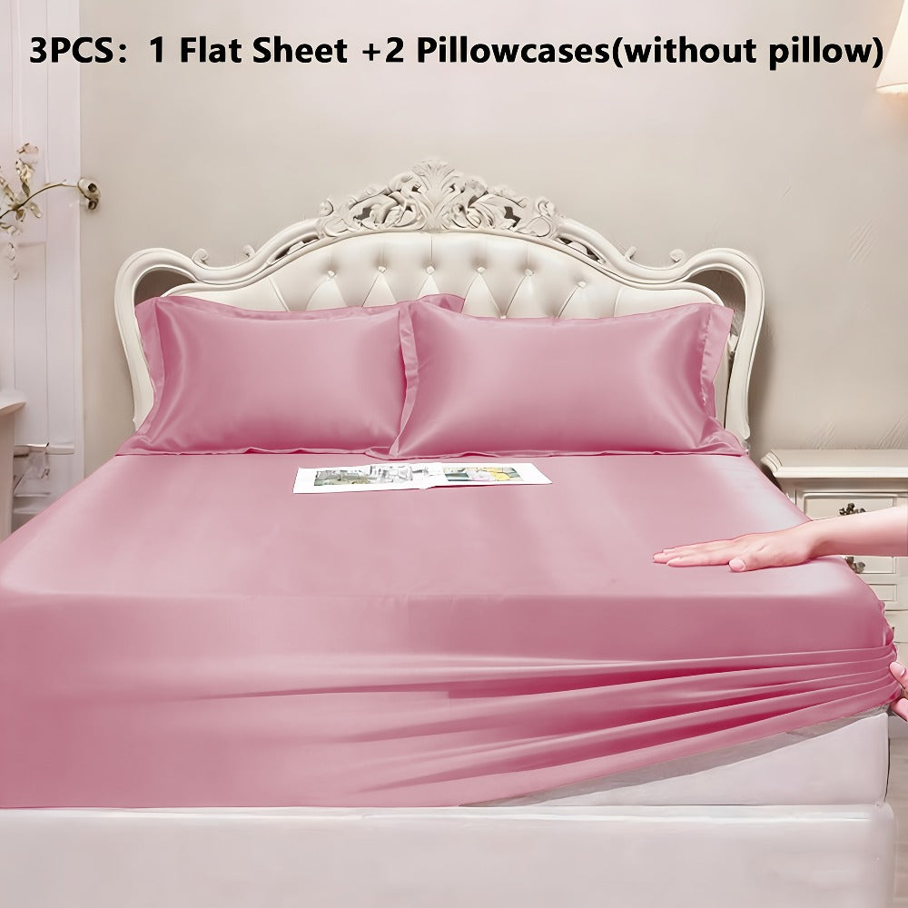 Satin Fitted Sheet Set with Pillowcases ¨C Cooling Smooth Breathable Wrinkle-Resistant Bed Sheets, Machine Washable Ultra Soft for Hot Sleepers, Twin Full Queen King, Multiple Colors