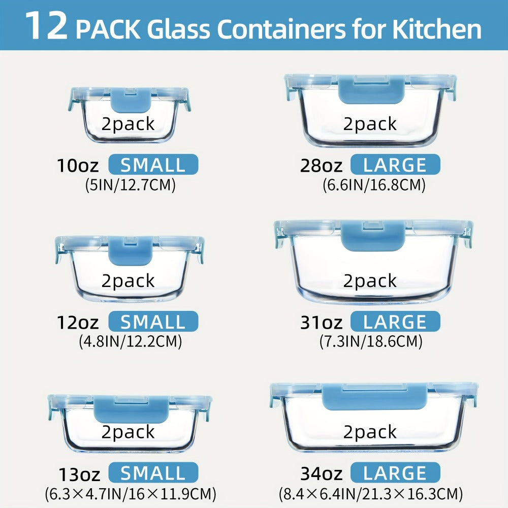 Glass Food Storage Containers with Airtight Lids - Borosilicate Glass Meal Prep Containers Set, Microwave Dishwasher Freezer Safe, BPA Free, Leak Proof Lunch Containers for Kitchen