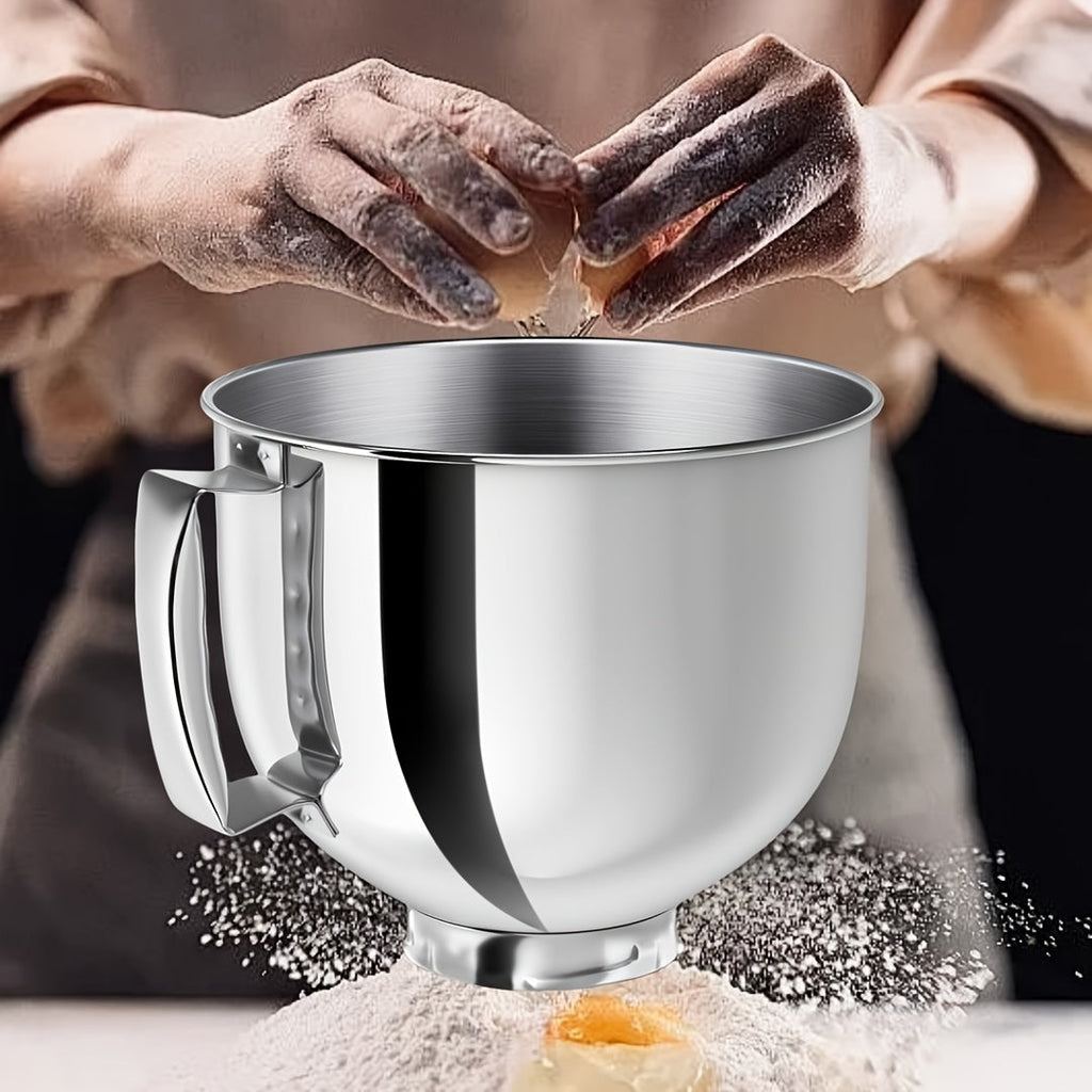 KitchenAid Compatible Stainless Steel Mixer Bowl 5 Quart, 304 Stainless Steel Stand Mixer Bowl with Ergonomic Handle & Spill-Resistant Lid, Oven Safe Replacement Bowl for KitchenAid 4.5-5 QT Tilt-Head