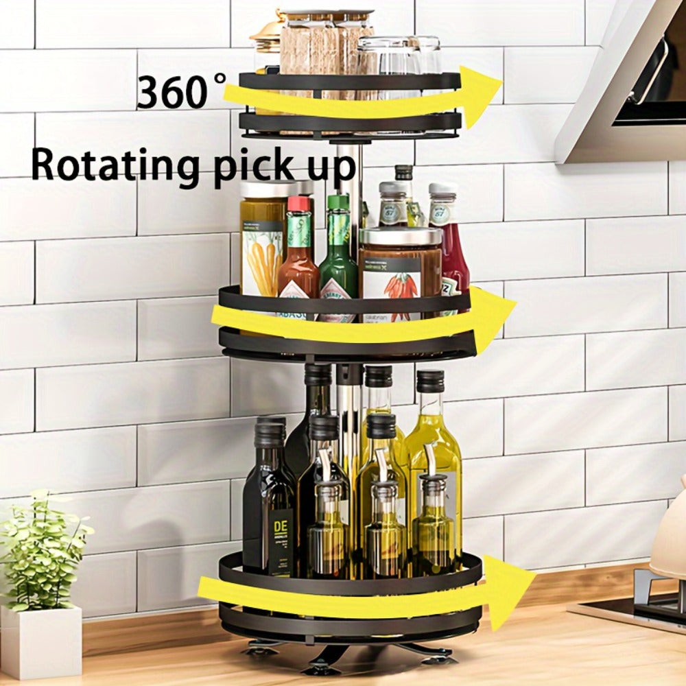 Lazy Susan Turntable Organizer Metal Rotating Spice Rack 1 2 3 Tier for Cabinet Kitchen Countertop Pantry Bathroom ¨C Spinning Storage Rack with Suction Cup Feet & Labels