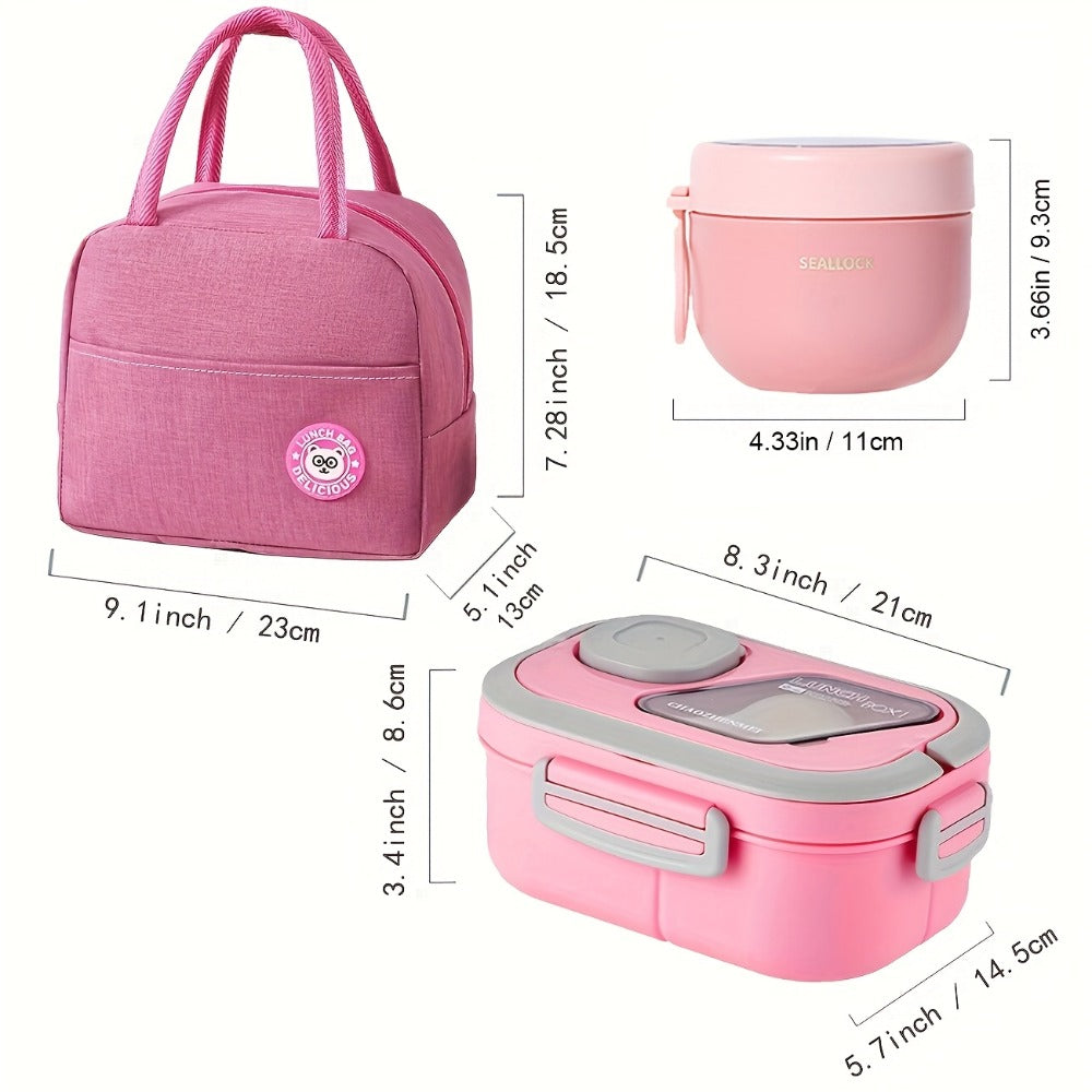 Bento Box 2-Layer with Multiple Compartments - Complete Set with Cup Bag Cutlery and Sauce Box, Microwave Safe Lunch Box for School Work and Outdoor Meals, Leak Proof Temperature Retentive Food Container Available in White Pink and Blue