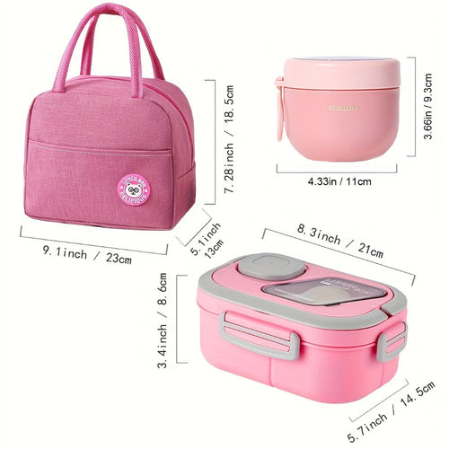 Bento Box 2-Layer with Multiple Compartments - Complete Set with Cup Bag Cutlery and Sauce Box, Microwave Safe Lunch Box for School Work and Outdoor Meals, Leak Proof Temperature Retentive Food Container Available in White Pink and Blue