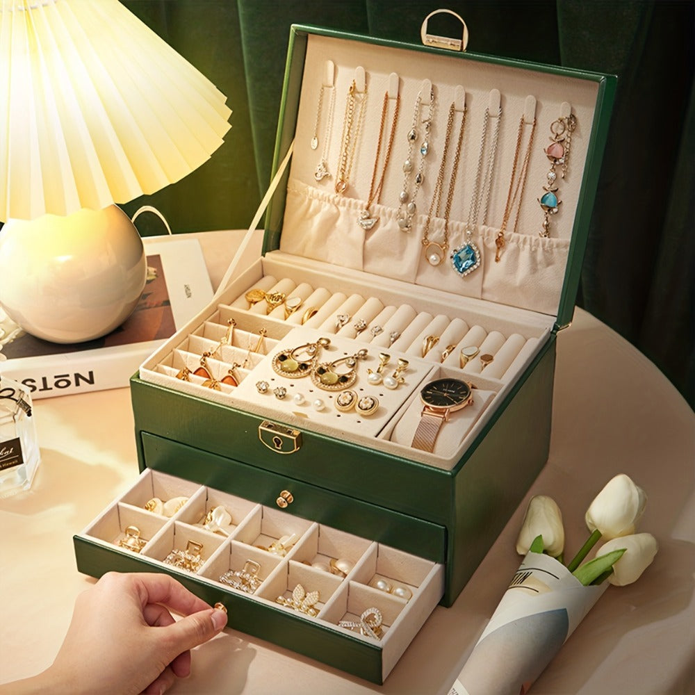 Jewelry Box Large Capacity Vintage Gold Organizer for Necklaces Earrings Bracelets Rings Studs Gift for Women Mom Christmas Holiday