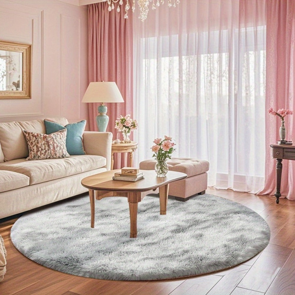 Round Faux Fur Area Rug - Soft Plush Circle Carpet for Living Room Bedroom, Machine Washable, Multiple Colors & Sizes