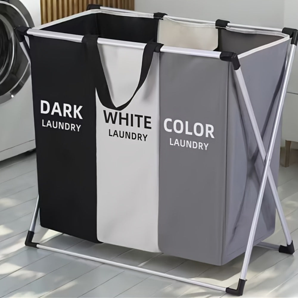 Laundry Hamper Sorter 3-Section Foldable Basket with Oxford Bags Large Rectangular Hamper with Handles Durable Fabric for Home Dorm Bathroom Bedroom College