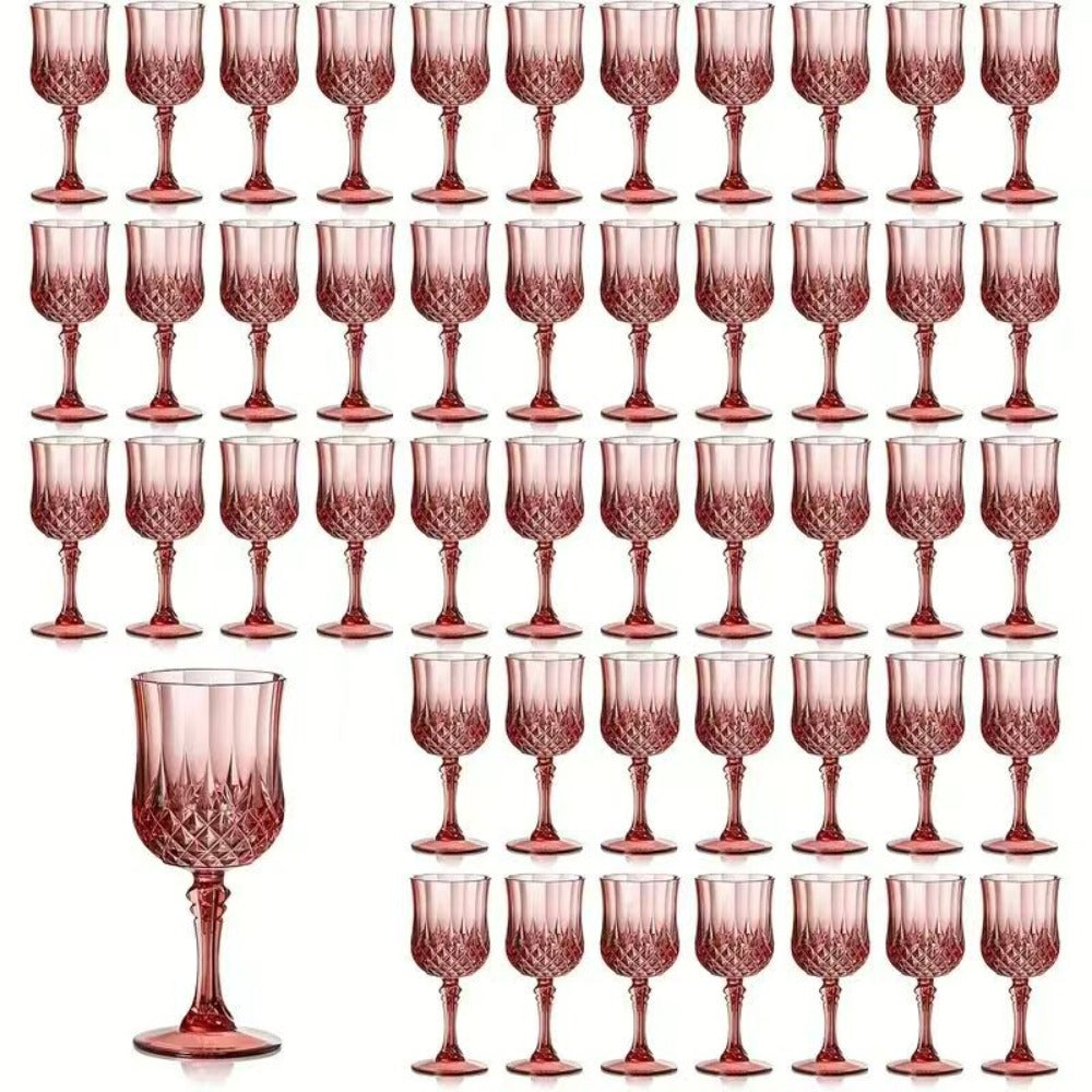 48pcs Shatterproof Plastic Wine & Champagne Glasses Set - 7oz Unbreakable Vintage Goblets Crystal Finish Reusable Cups for Parties Weddings Outdoor Events