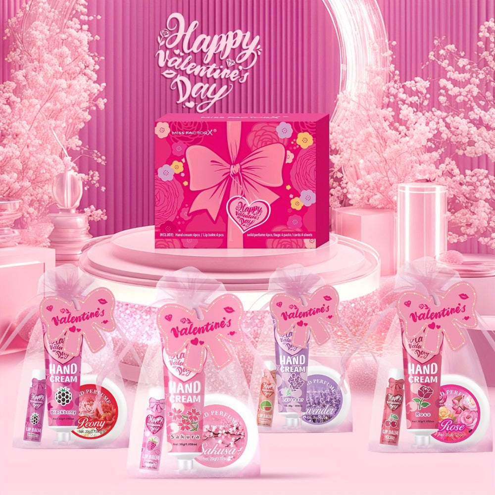20pcs Beauty Gift Set Lip Balm Hand Cream Solid Perfume Pink Gift Bag Glossy Finish All Skin Types Holiday Party Mother's Day Wedding Bridesmaid Favors