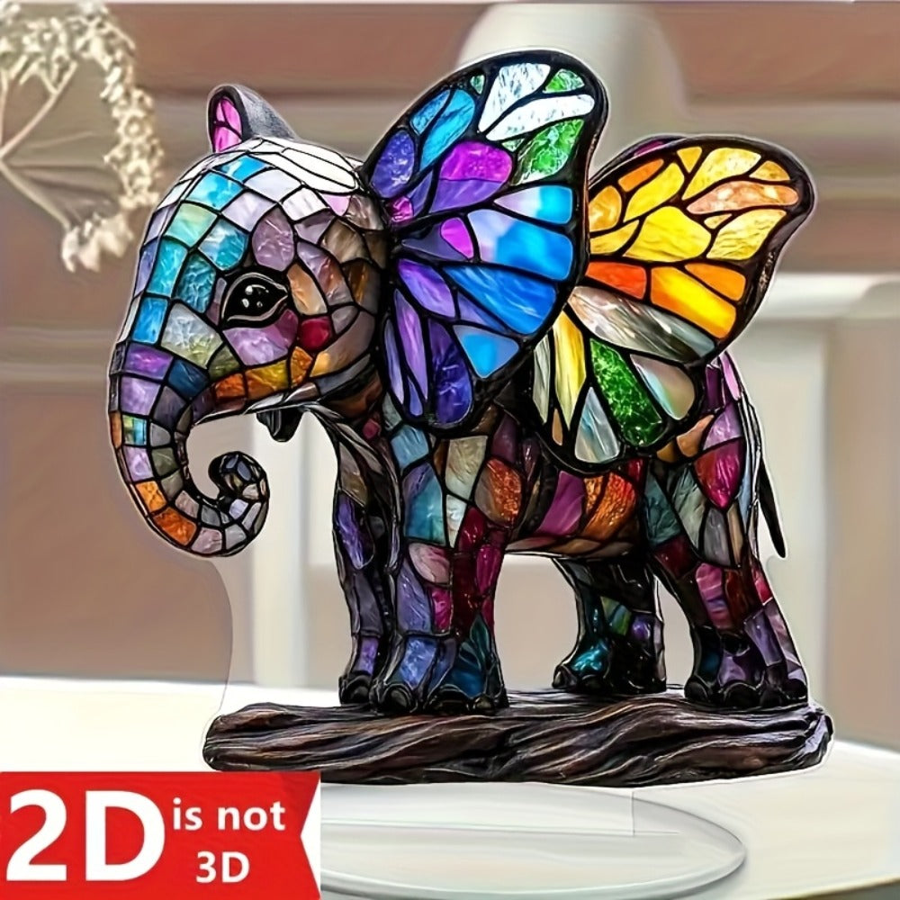 Boho Acrylic Elephant Ornament 7x7 Inch, Colorful Plastic Decorative Plate Wall Art, Unique Gift for Women Her Mom, Christmas Valentine's Day Graduation Birthday Home Decor