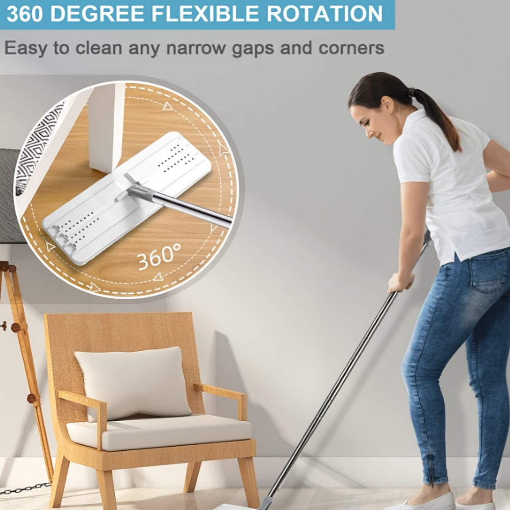 Hands-Free Flat Mop with Bucket Set ¨C 8pcs, 6 Microfiber Pads & Gloves, Dry & Wet Floor Cleaning for Bedroom, Kitchen & Bathroom